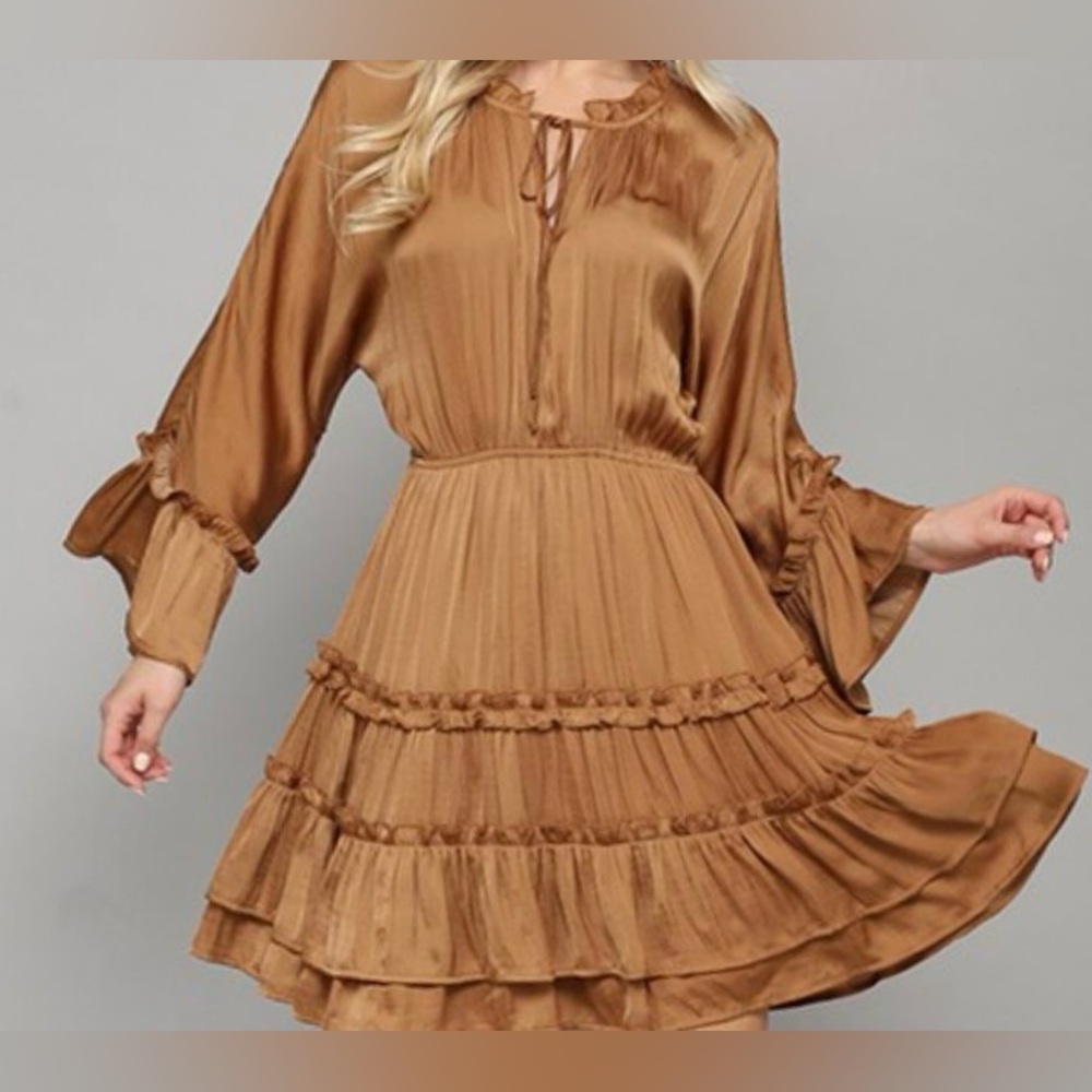 NWT Gigio Women's Rust Color Long
Sleeve Pleated Fit & Flare Dress - Picture 1 of 5